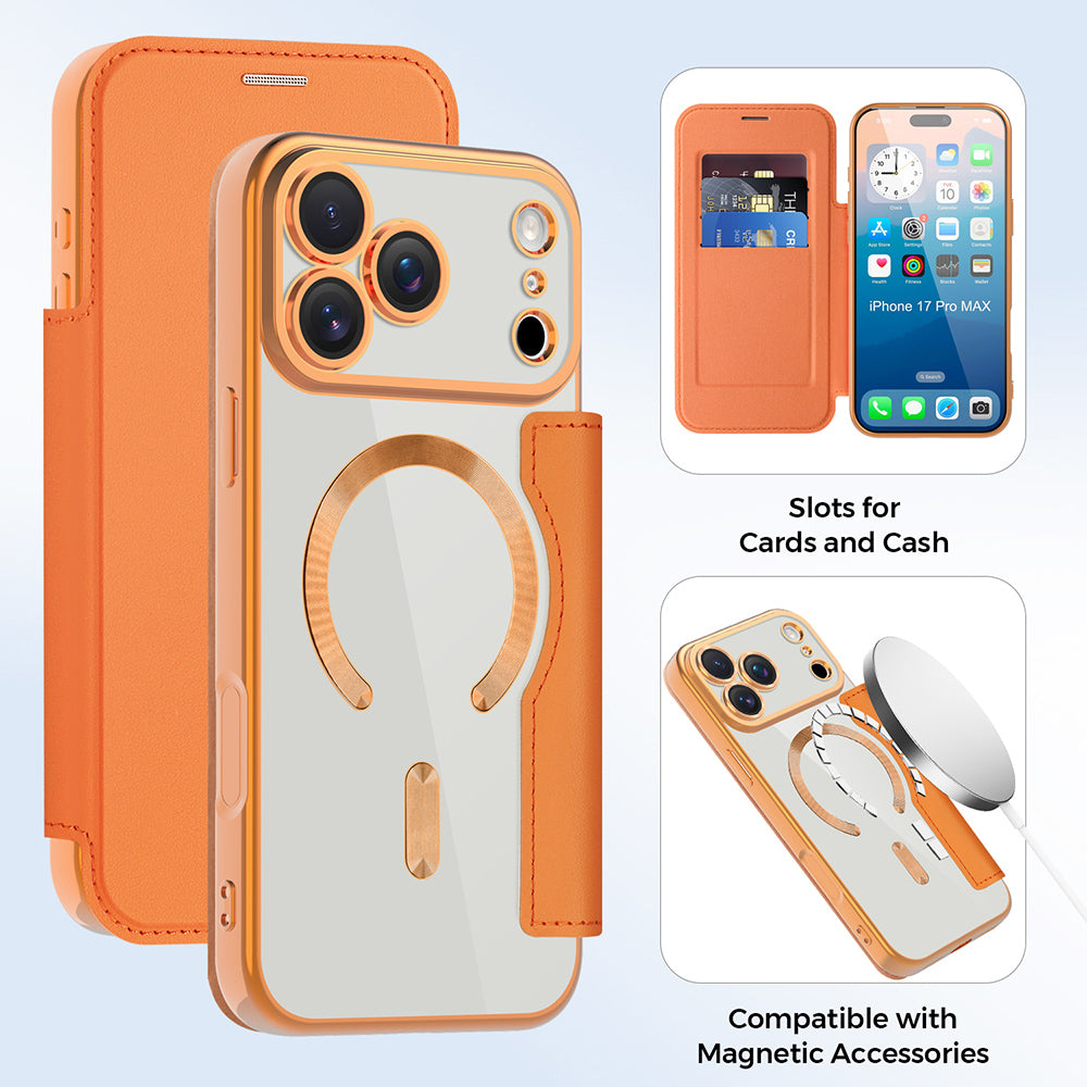 Husa MagSafe pentru Apple iPhone 17 Pro, Techsuit, SmartMag Book, Portocalie
