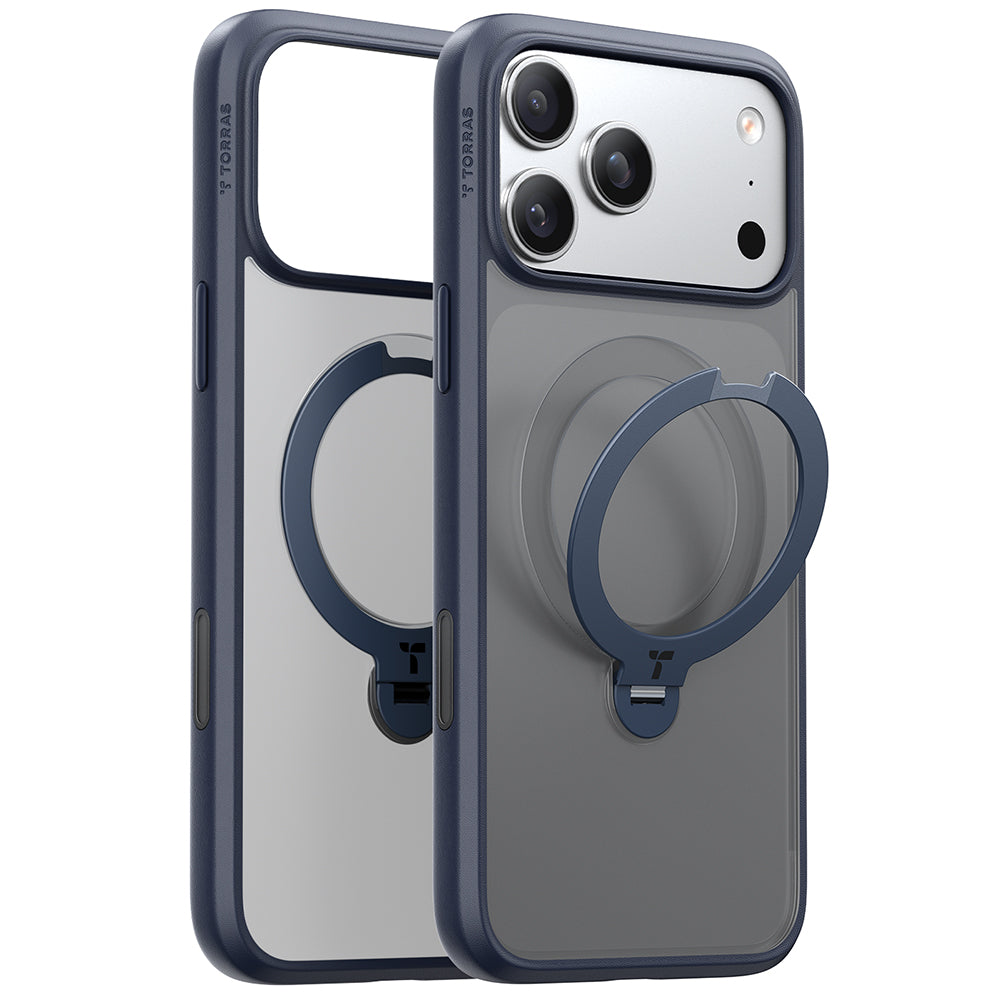 Husa MagSafe pentru Apple iPhone 17 Pro, Torras, Ostand Spin, Bleumarin