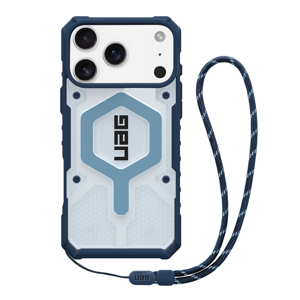 Husa MagSafe pentru Apple iPhone 17 Pro, Urban Armor Gear, Pathfinder Clear with Lanyard, Albastra