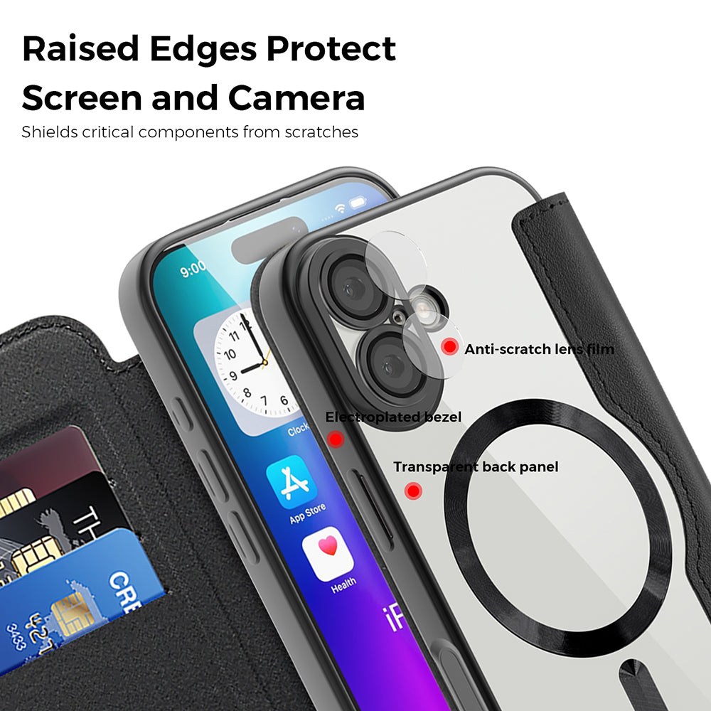 Husa MagSafe pentru Apple iPhone 17, Techsuit, SmartMag Book, Gri