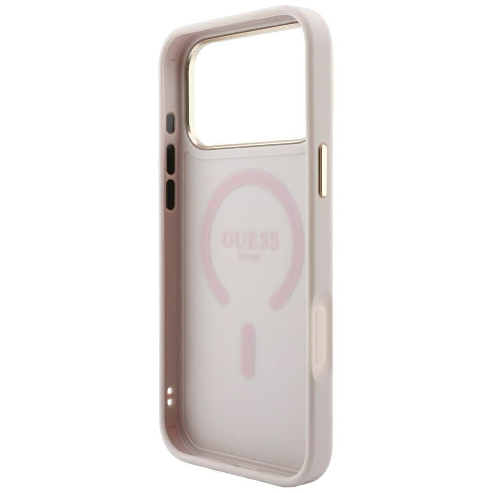 Husa MagSafe pentru Apple iPhone 18 Pro / 17 Pro, Guess, 4G Embossed Classic, Roz