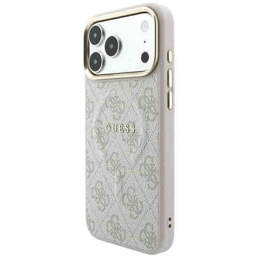 Husa MagSafe pentru Apple iPhone 18 Pro / 17 Pro, Guess, 4G Embossed Ring Classic Logo, Roz