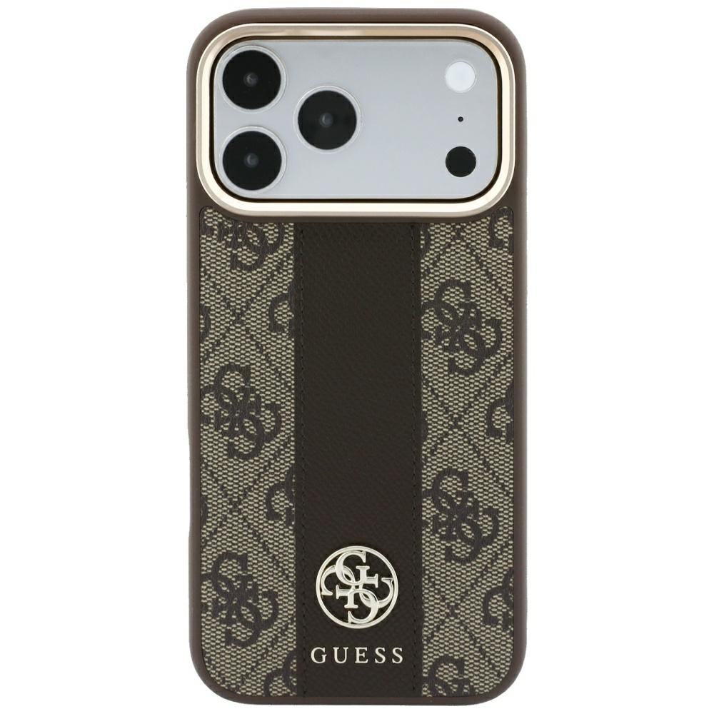 Husa MagSafe pentru Apple iPhone 18 Pro / 17 Pro, Guess, 4G Stripe Round Classic Logo, Maro