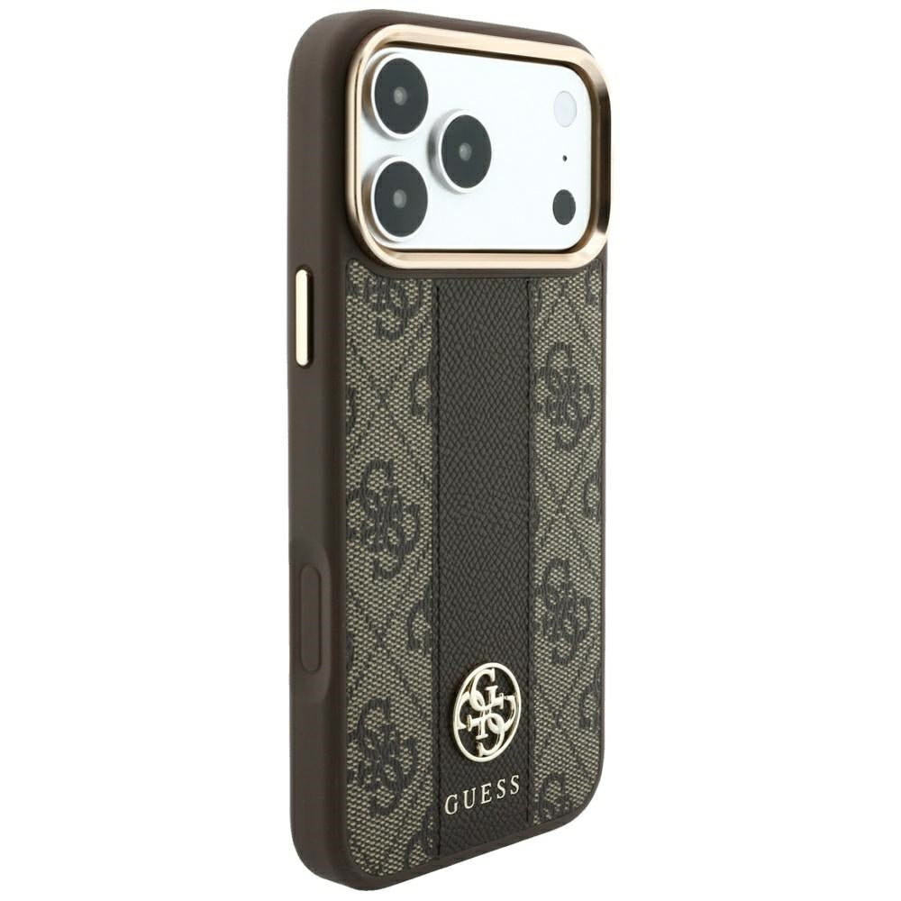 Husa MagSafe pentru Apple iPhone 18 Pro / 17 Pro, Guess, 4G Stripe Round Classic Logo, Maro