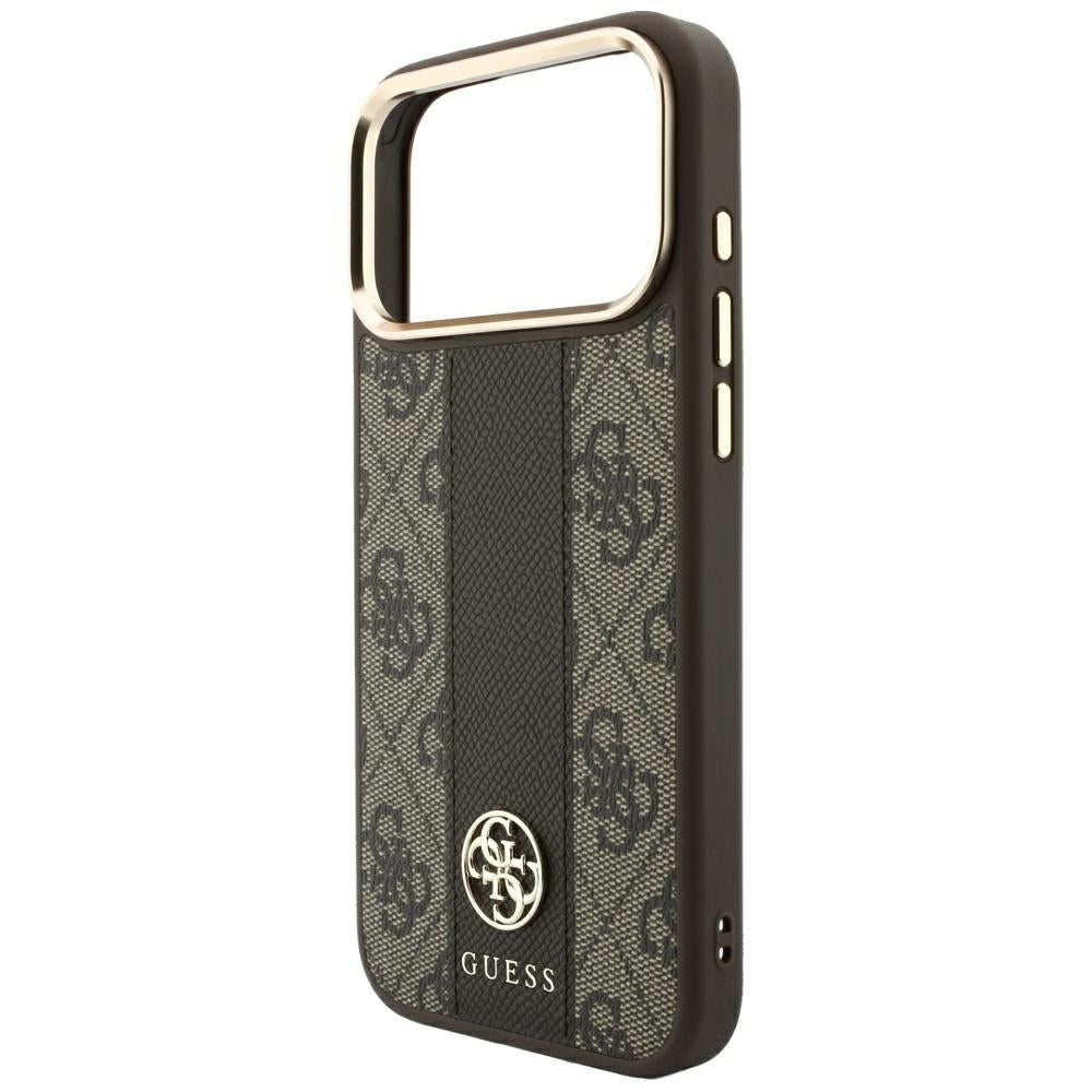 Husa MagSafe pentru Apple iPhone 18 Pro / 17 Pro, Guess, 4G Stripe Round Classic Logo, Maro