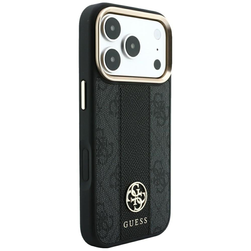 Husa MagSafe pentru Apple iPhone 18 Pro / 17 Pro, Guess, 4G Stripe Round Classic Logo, Neagra