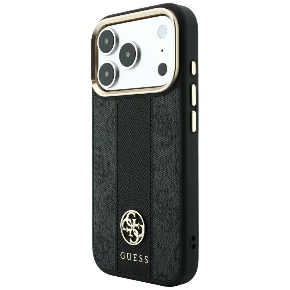 Husa MagSafe pentru Apple iPhone 18 Pro / 17 Pro, Guess, 4G Stripe Round Classic Logo, Neagra