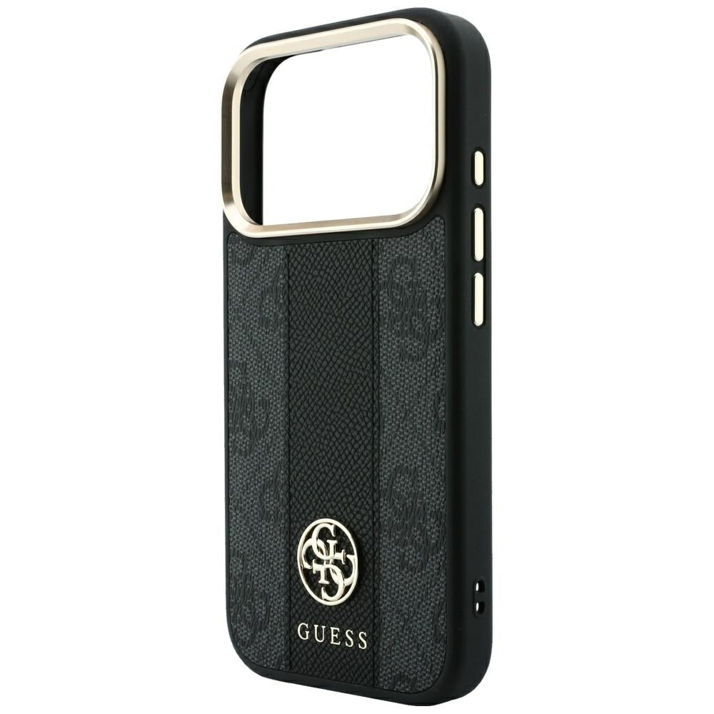 Husa MagSafe pentru Apple iPhone 18 Pro / 17 Pro, Guess, 4G Stripe Round Classic Logo, Neagra