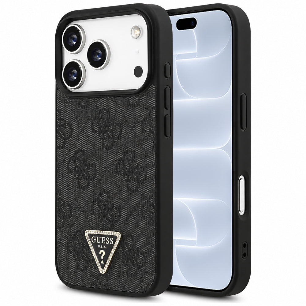 Husa MagSafe pentru Apple iPhone 18 Pro / 17 Pro, Guess, 4G Triangle Strass, Neagra