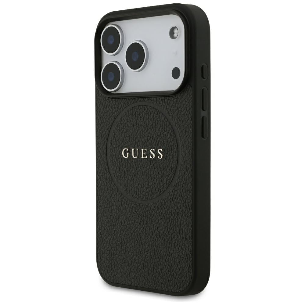 Husa MagSafe pentru Apple iPhone 18 Pro / 17 Pro, Guess, Grained Gold Ring, Neagra