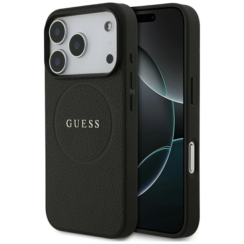 Husa MagSafe pentru Apple iPhone 18 Pro / 17 Pro, Guess, Grained Gold Ring, Neagra