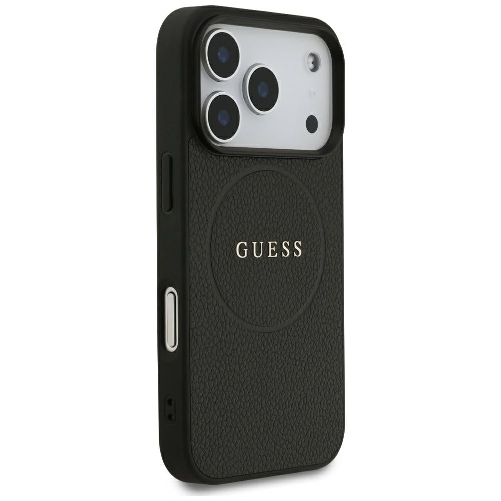 Husa MagSafe pentru Apple iPhone 18 Pro / 17 Pro, Guess, Grained Gold Ring, Neagra