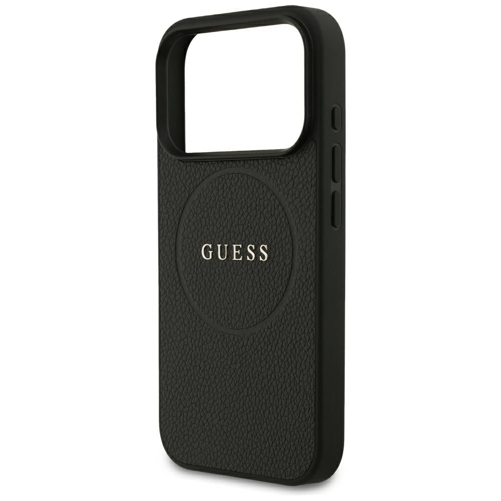 Husa MagSafe pentru Apple iPhone 18 Pro / 17 Pro, Guess, Grained Gold Ring, Neagra