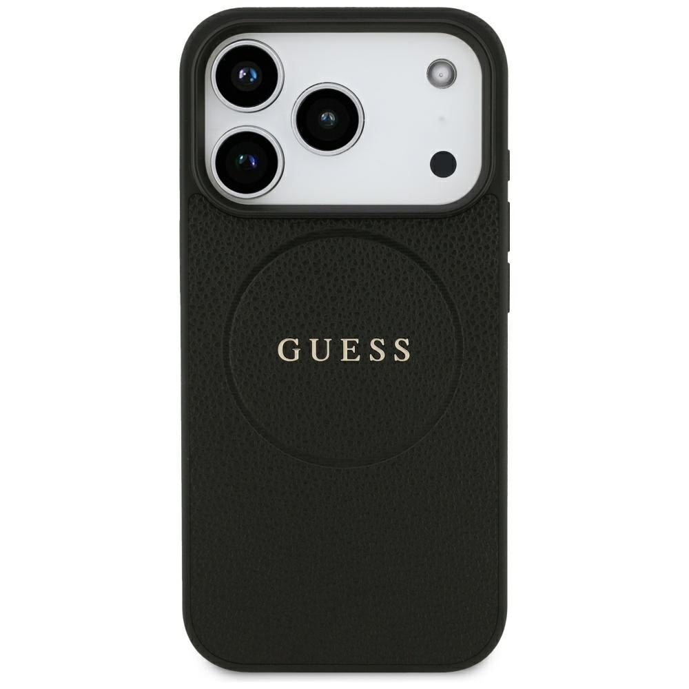 Husa MagSafe pentru Apple iPhone 18 Pro / 17 Pro, Guess, Grained Gold Ring, Neagra