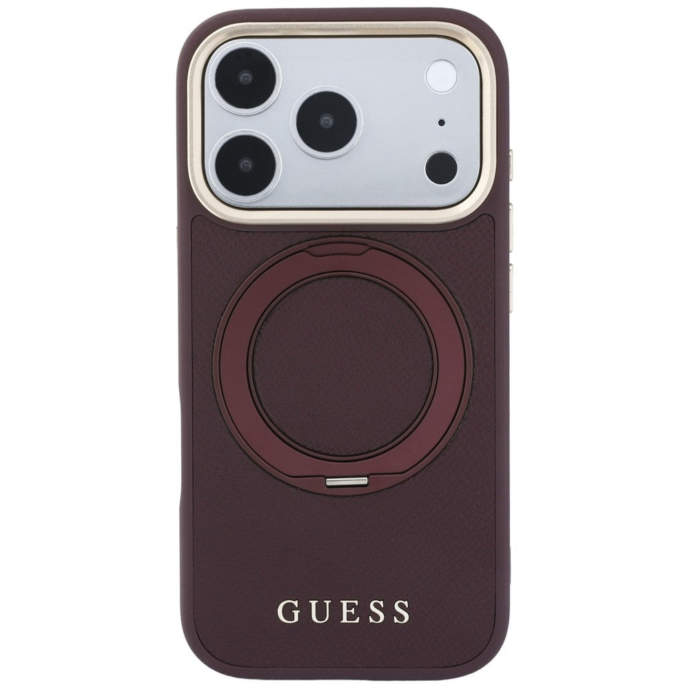 Husa MagSafe pentru Apple iPhone 18 Pro / 17 Pro, Guess, Grained Ring Stand 360 Classic, Visinie