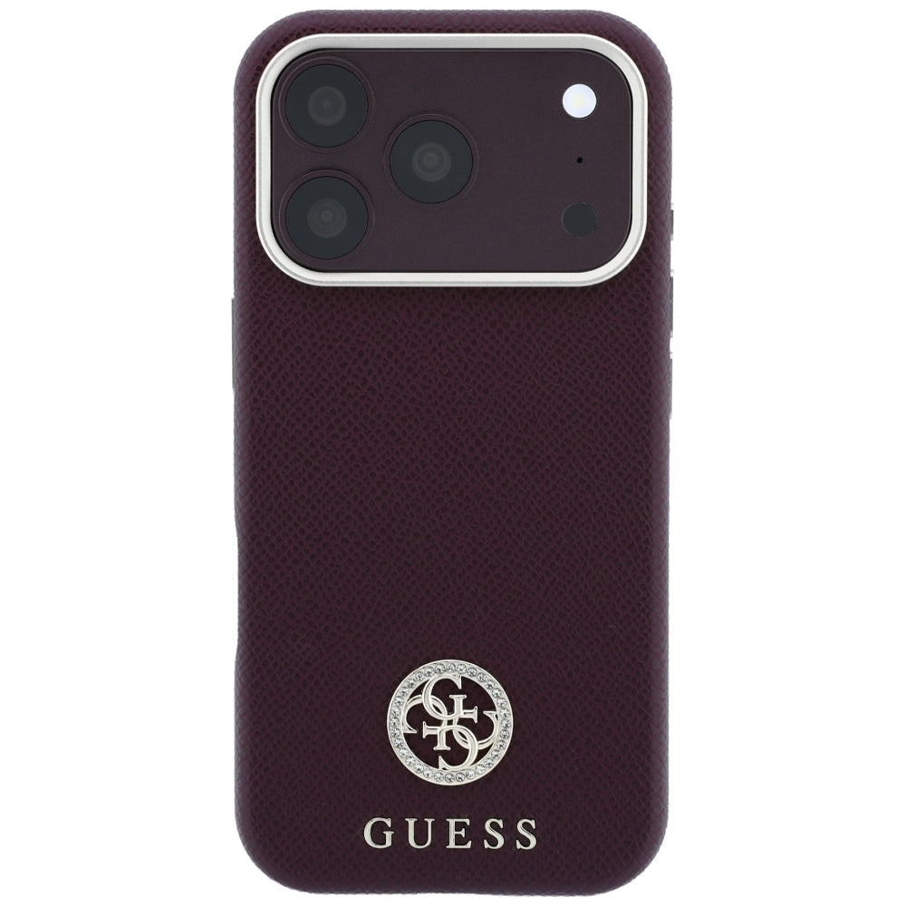 Husa MagSafe pentru Apple iPhone 18 Pro / 17 Pro, Guess, Grained Round Strass Logo, Visinie