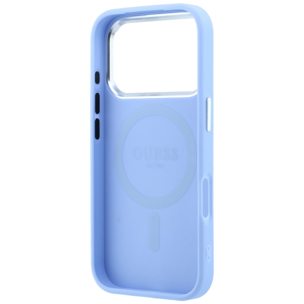 Husa MagSafe pentru Apple iPhone 18 Pro / 17 Pro, Guess, Grained Triangle Logo, Bleu