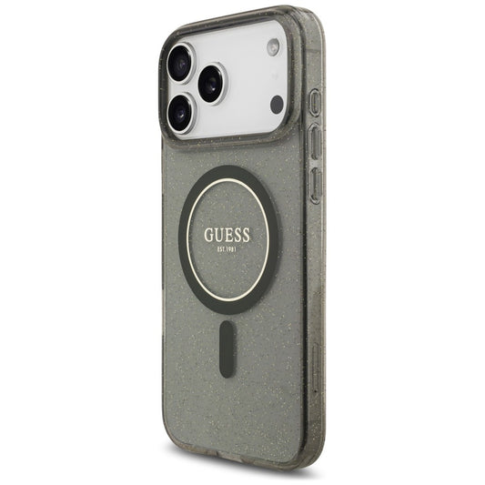 Husa MagSafe pentru Apple iPhone 18 Pro / 17 Pro, Guess, IML Glitter with Pearl Strap, Neagra