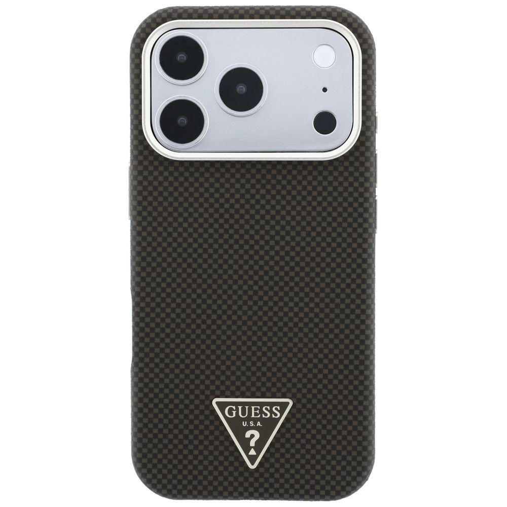 Husa MagSafe pentru Apple iPhone 18 Pro / 17 Pro, Guess, Kevlar Triangle Logo, Maro