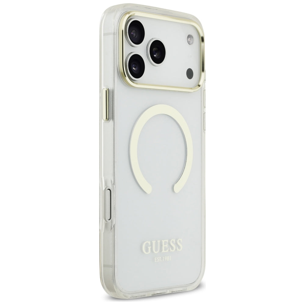 Husa MagSafe pentru Apple iPhone 18 Pro / 17 Pro, Guess, Metal Outline, Aurie