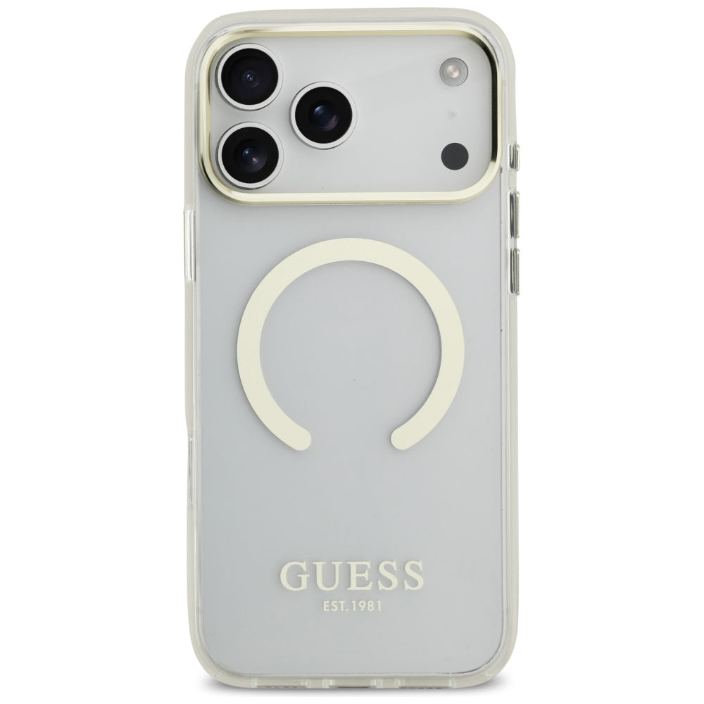 Husa MagSafe pentru Apple iPhone 18 Pro / 17 Pro, Guess, Metal Outline, Aurie