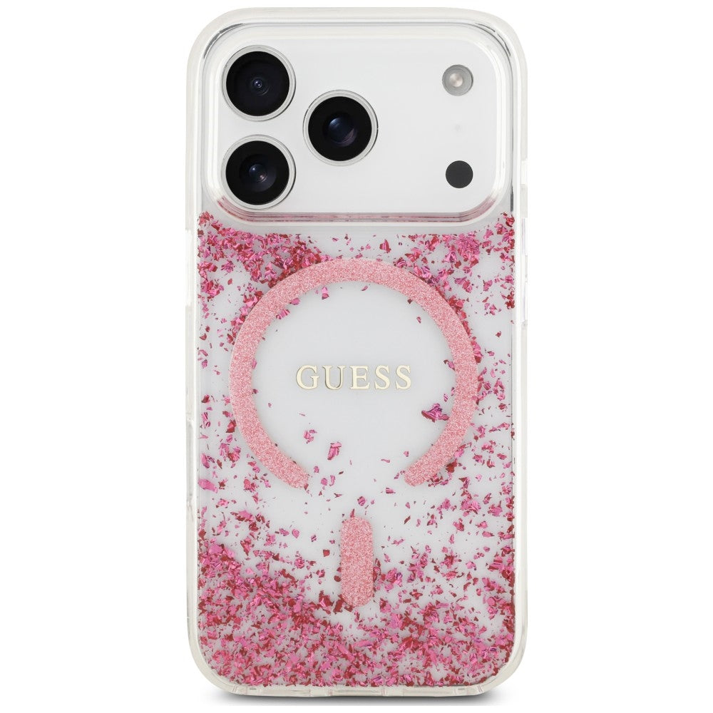 Husa MagSafe pentru Apple iPhone 18 Pro / 17 Pro, Guess, Resin Bottom Glitter, Roz