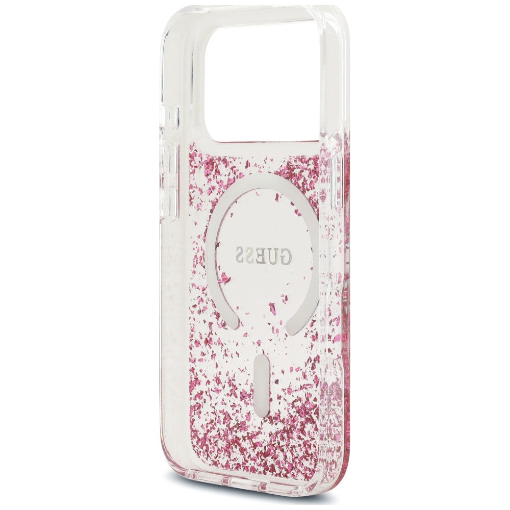Husa MagSafe pentru Apple iPhone 18 Pro / 17 Pro, Guess, Resin Bottom Glitter, Roz