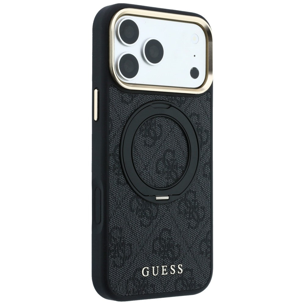Husa MagSafe pentru Apple iPhone 18 Pro / 17 Pro, Guess, Ring Stand Classic Logo, Neagra