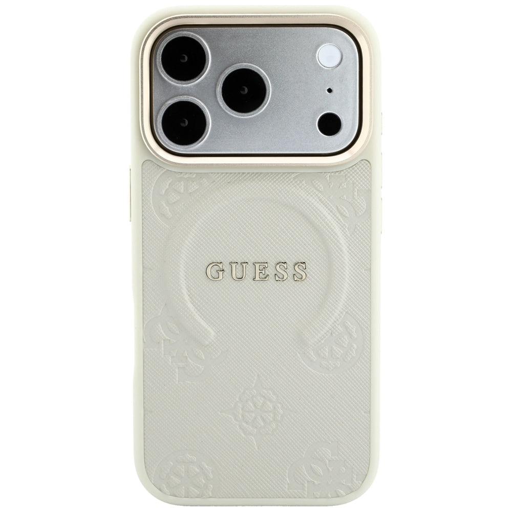 Husa MagSafe pentru Apple iPhone 18 Pro / 17 Pro, Guess, Saffiano Peony Ring, Bej