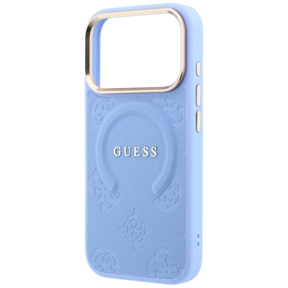 Husa MagSafe pentru Apple iPhone 18 Pro / 17 Pro, Guess, Saffiano Peony Ring, Bleu