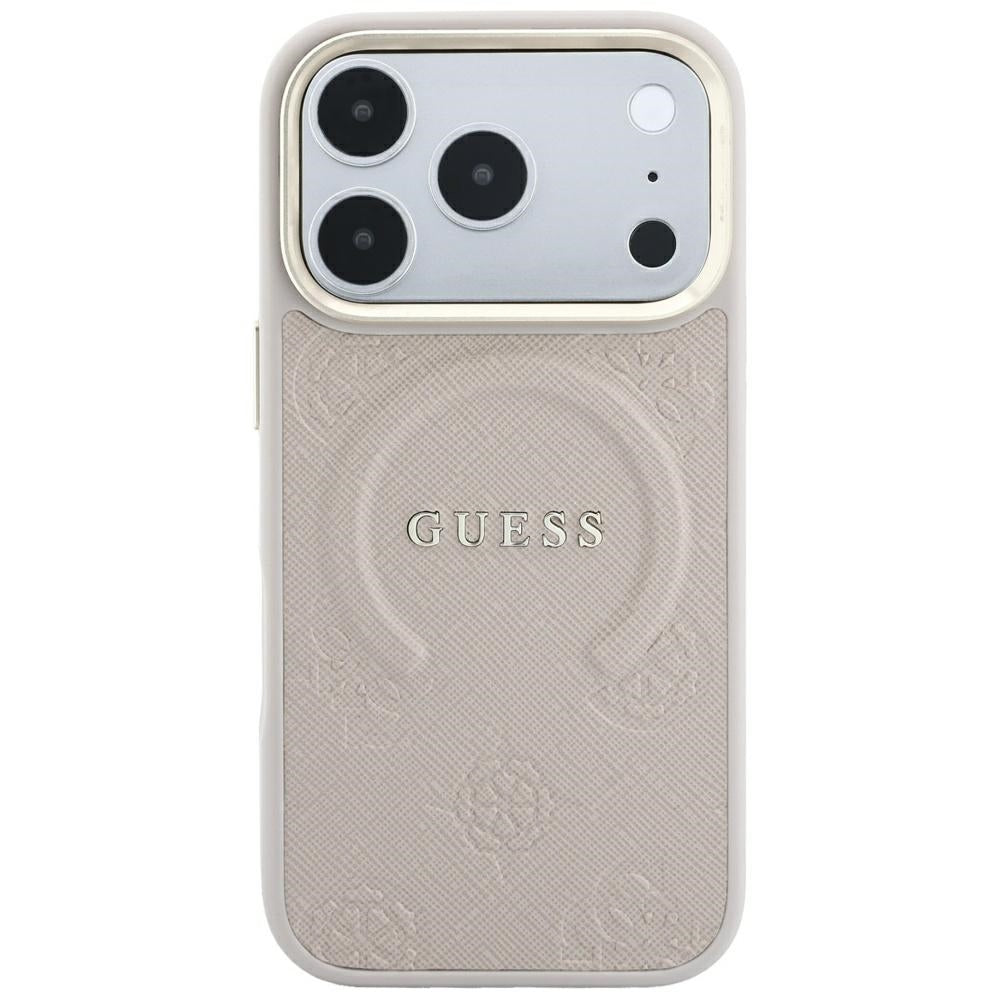 Husa MagSafe pentru Apple iPhone 18 Pro / 17 Pro, Guess, Saffiano Peony Ring, Roz
