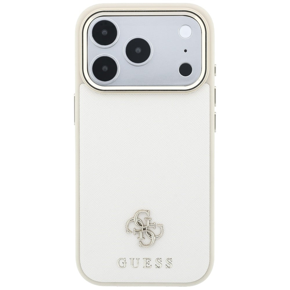 Husa MagSafe pentru Apple iPhone 18 Pro / 17 Pro, Guess, Saffiano Small 4G Classic, Bej
