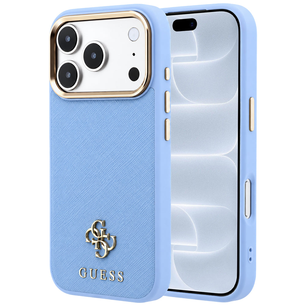 Husa MagSafe pentru Apple iPhone 18 Pro / 17 Pro, Guess, Saffiano Small 4G Classic, Bleu