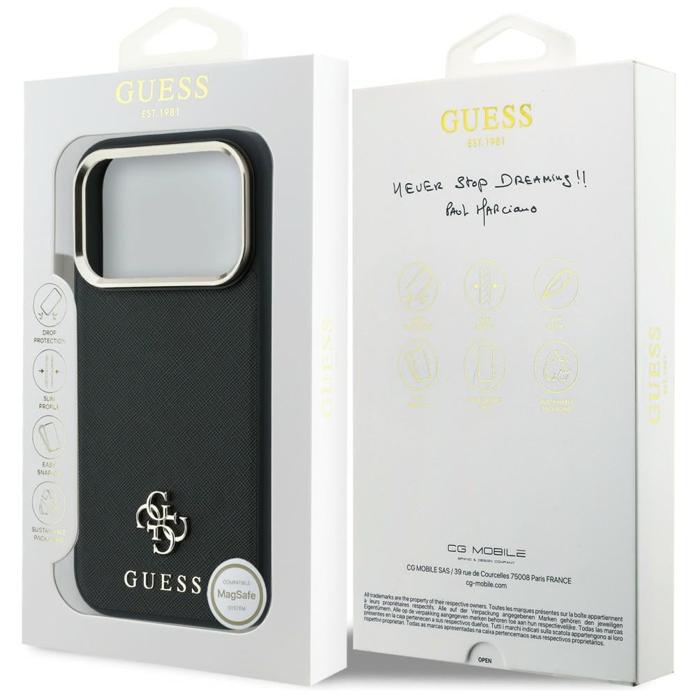 Husa MagSafe pentru Apple iPhone 18 Pro / 17 Pro, Guess, Saffiano Small 4G Classic, Neagra
