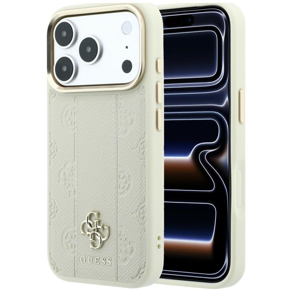 Husa MagSafe pentru Apple iPhone 18 Pro / 17 Pro, Guess, Stripe Peony 4G, Bej
