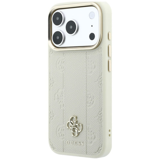 Husa MagSafe pentru Apple iPhone 18 Pro / 17 Pro, Guess, Stripe Peony 4G, Bej