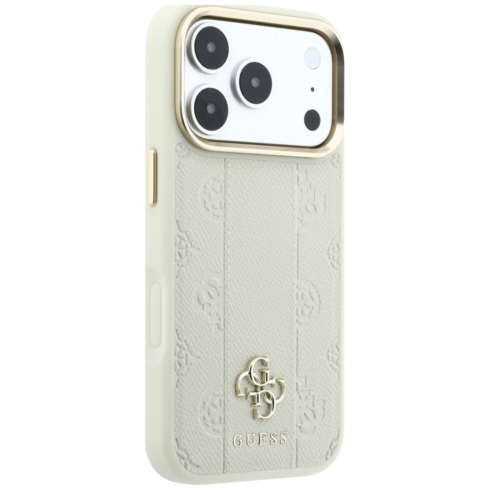 Husa MagSafe pentru Apple iPhone 18 Pro / 17 Pro, Guess, Stripe Peony 4G, Bej