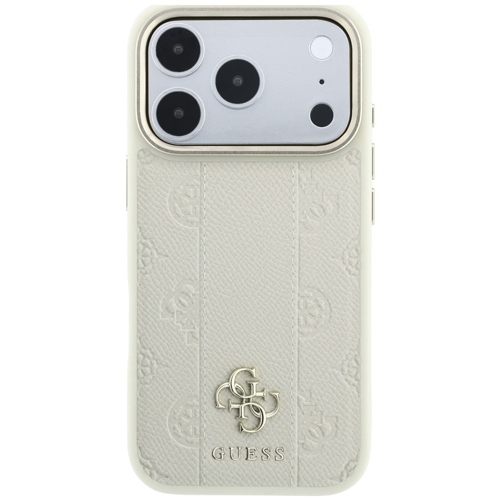Husa MagSafe pentru Apple iPhone 18 Pro / 17 Pro, Guess, Stripe Peony 4G, Bej