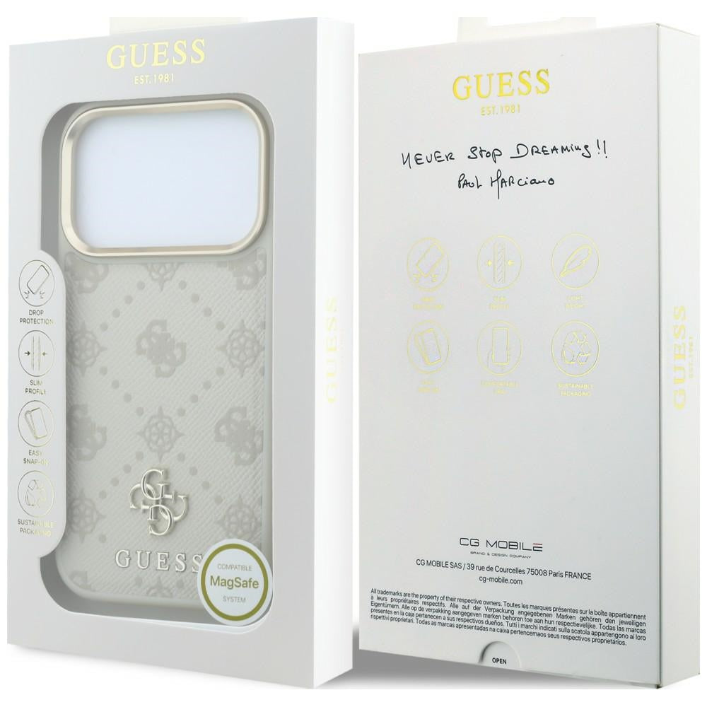 Husa MagSafe pentru Apple iPhone 18 Pro / 17 Pro, Guess, Stripe Peony 4G, Bej