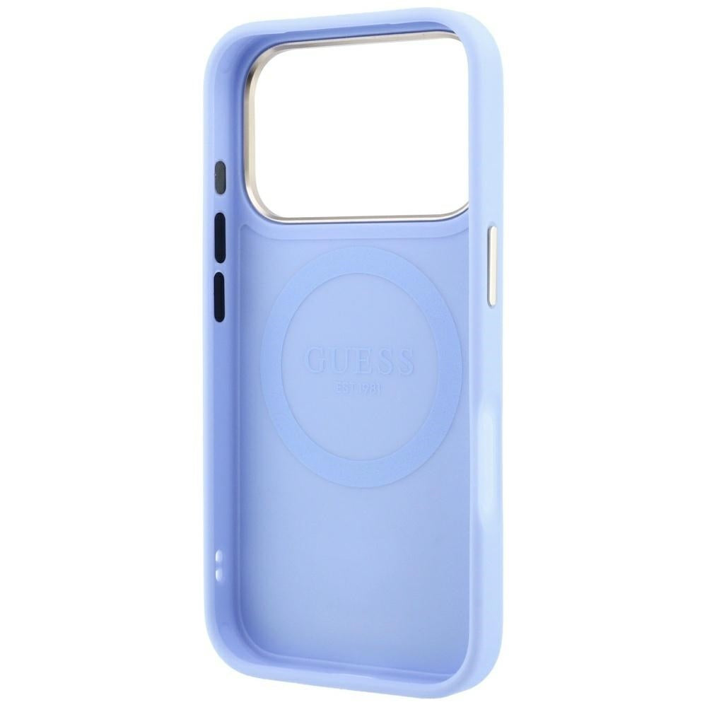 Husa MagSafe pentru Apple iPhone 18 Pro / 17 Pro, Guess, Stripe Peony 4G, Bleu