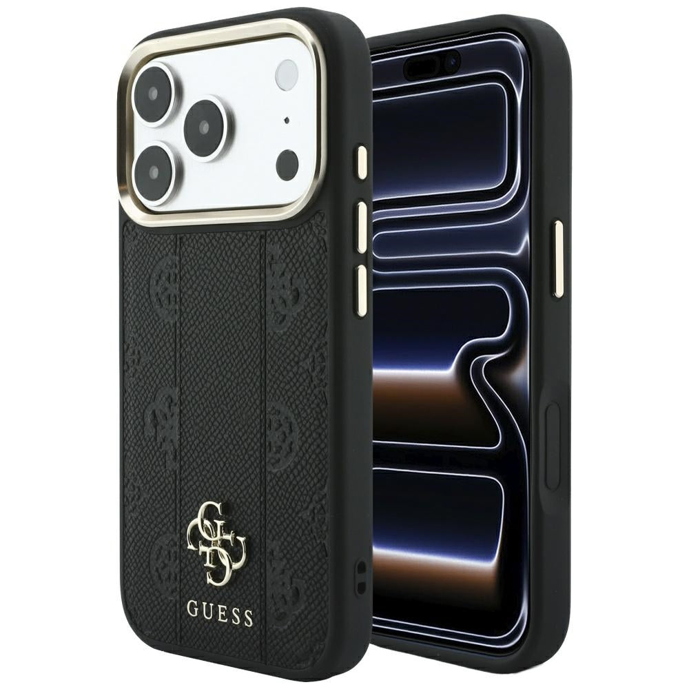 Husa MagSafe pentru Apple iPhone 18 Pro / 17 Pro, Guess, Stripe Peony 4G, Neagra