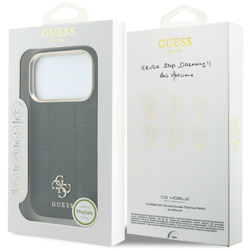 Husa MagSafe pentru Apple iPhone 18 Pro / 17 Pro, Guess, Stripe Peony 4G, Neagra