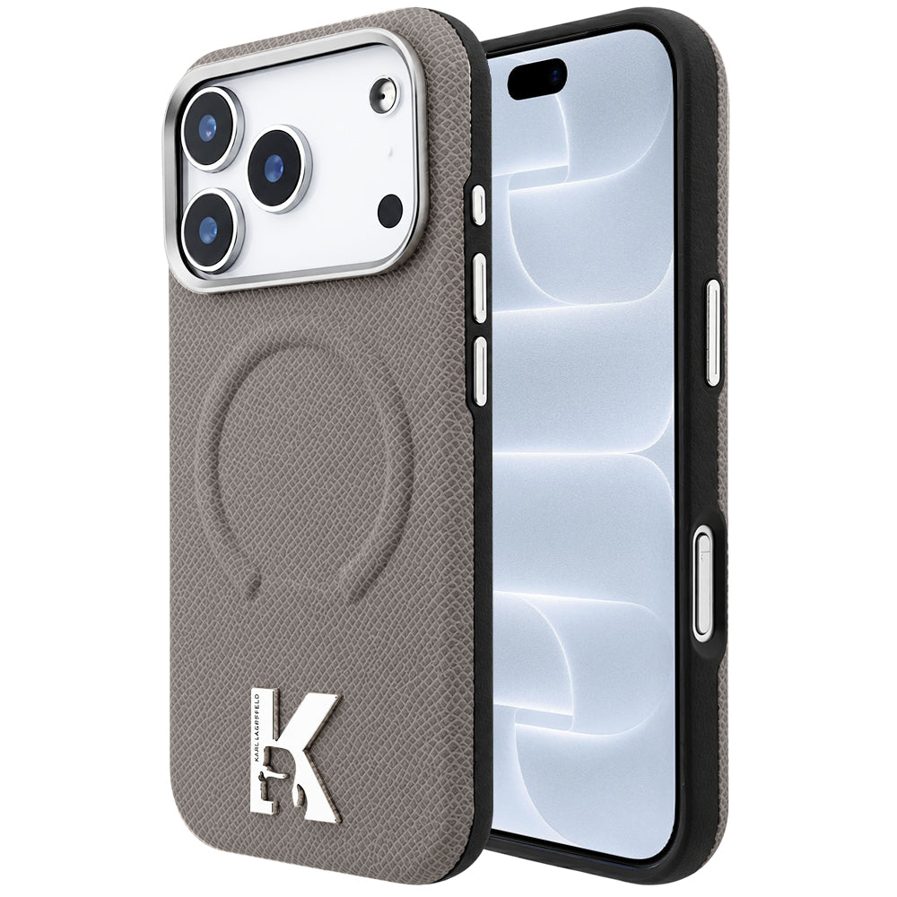 Husa MagSafe pentru Apple iPhone 18 Pro / 17 Pro, Karl Lagerfeld, Grained Embossed Ring , Bej