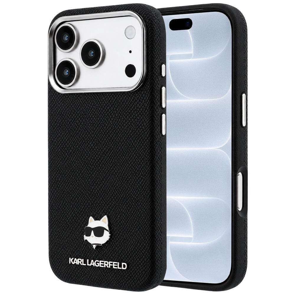 Husa MagSafe pentru Apple iPhone 18 Pro / 17 Pro, Karl Lagerfeld, Grained Karl Head's Metal, Neagra
