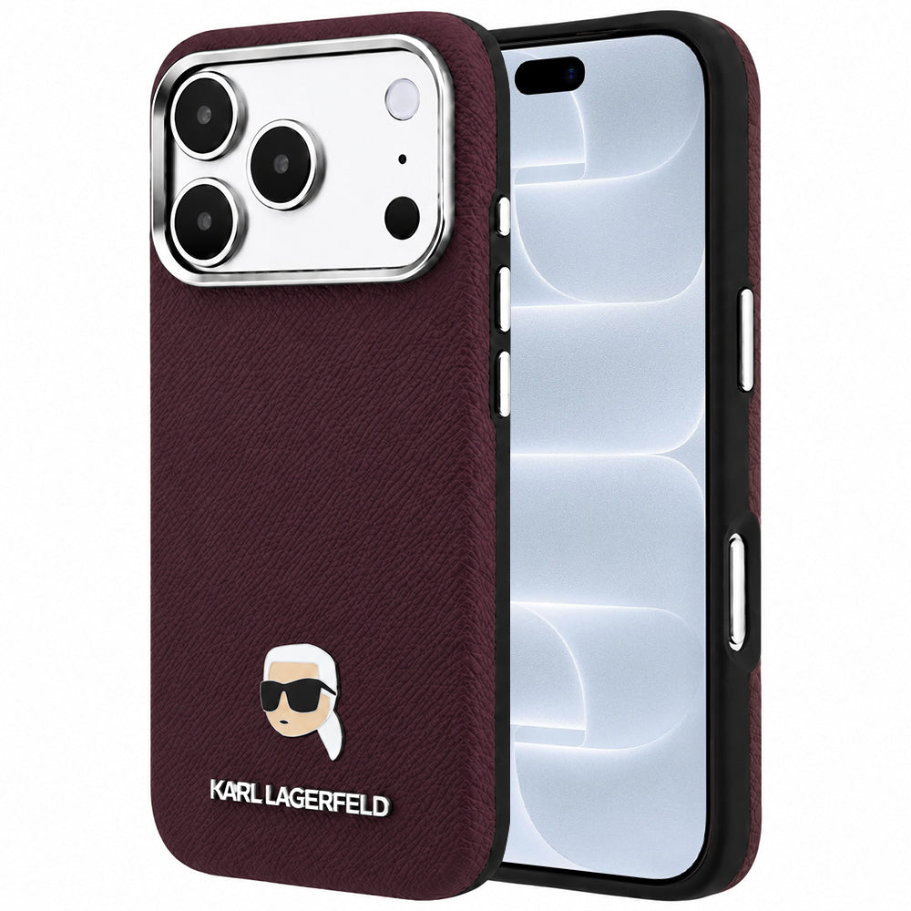 Husa MagSafe pentru Apple iPhone 18 Pro / 17 Pro, Karl Lagerfeld, Grained Karl Head's Metal, Visinie