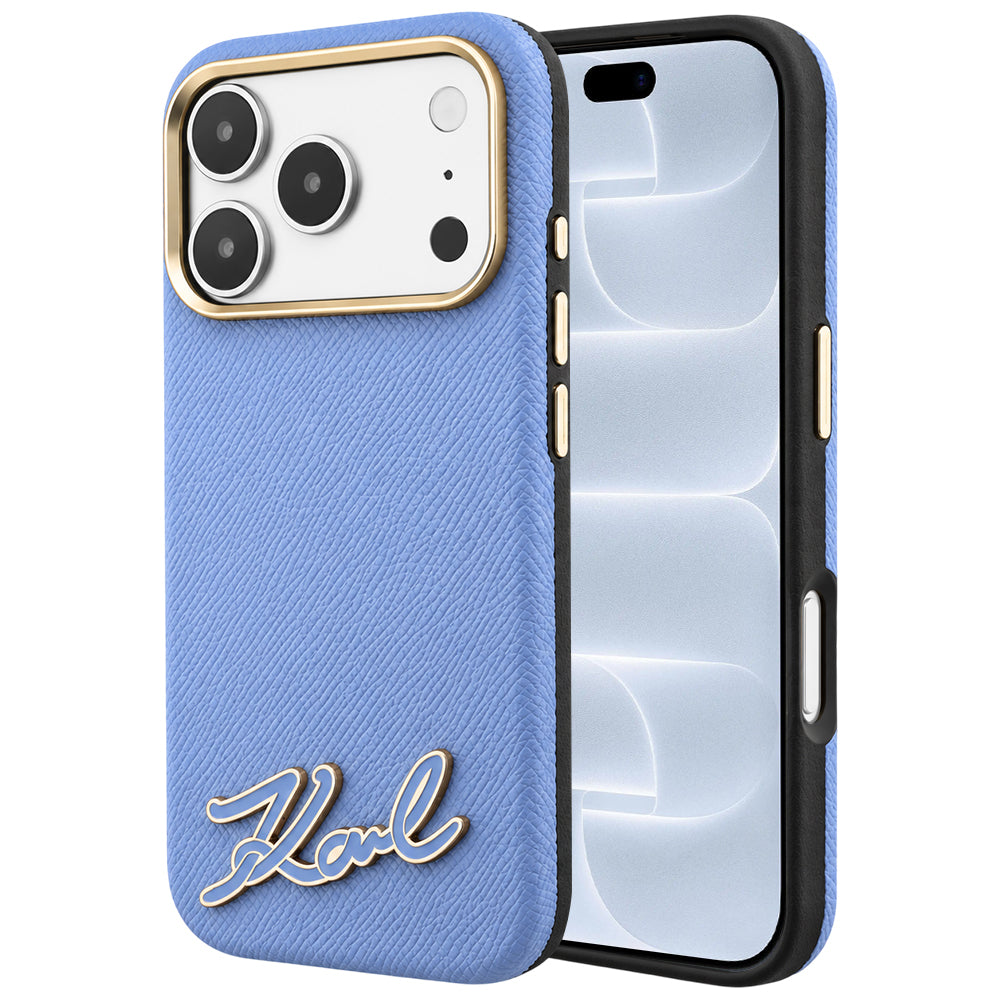 Husa MagSafe pentru Apple iPhone 18 Pro / 17 Pro, Karl Lagerfeld, Grained Resin Sign Logo, Bleu