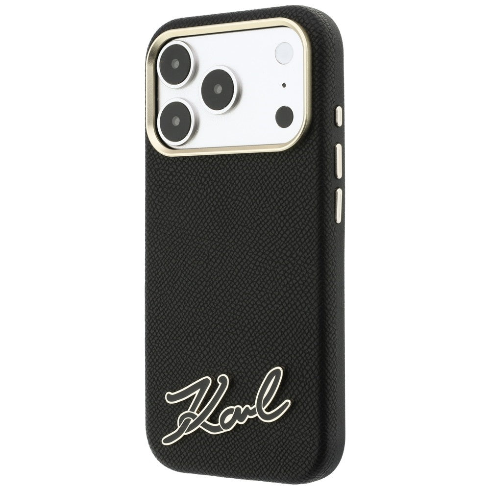 Husa MagSafe pentru Apple iPhone 18 Pro / 17 Pro, Karl Lagerfeld, Grained Resin Sign Logo, Neagra