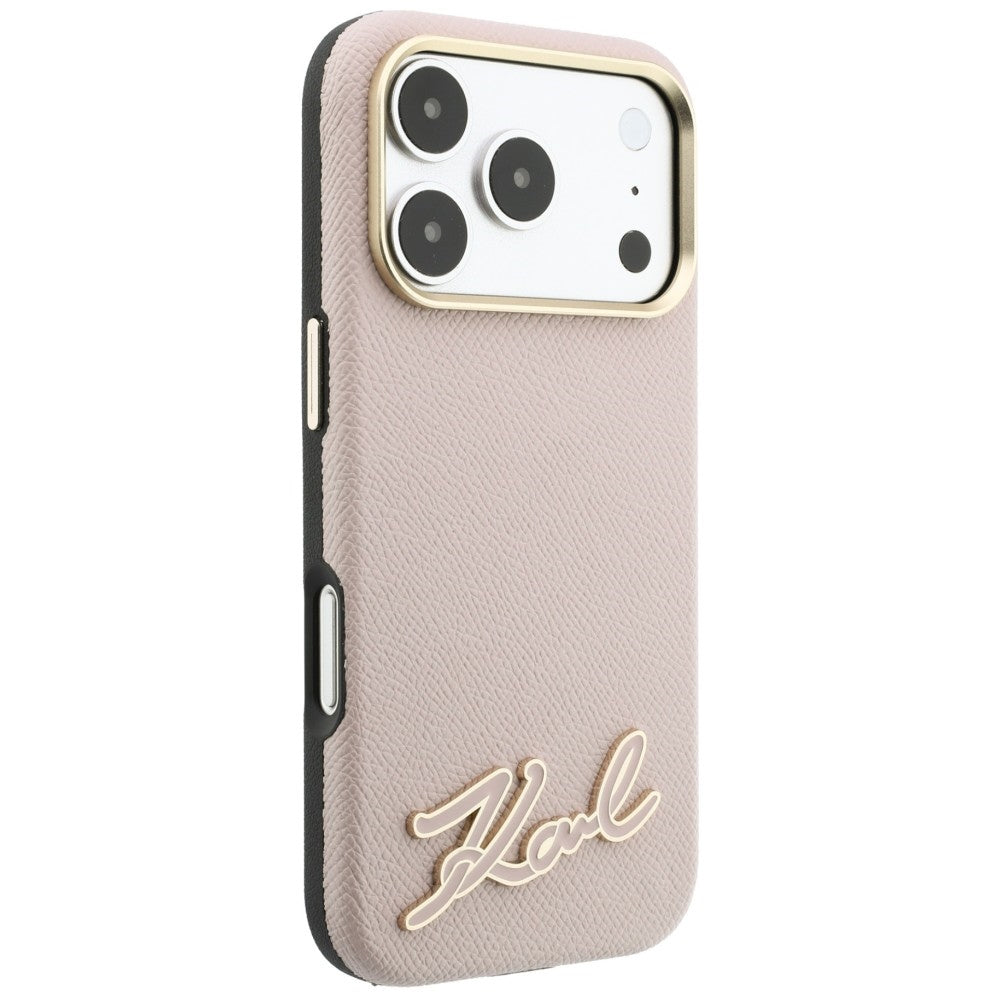Husa MagSafe pentru Apple iPhone 18 Pro / 17 Pro, Karl Lagerfeld, Grained Resin Sign Logo, Roz