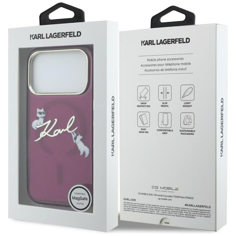Husa MagSafe pentru Apple iPhone 18 Pro / 17 Pro, Karl Lagerfeld, IML Choupette Karl Script Logo, Visinie