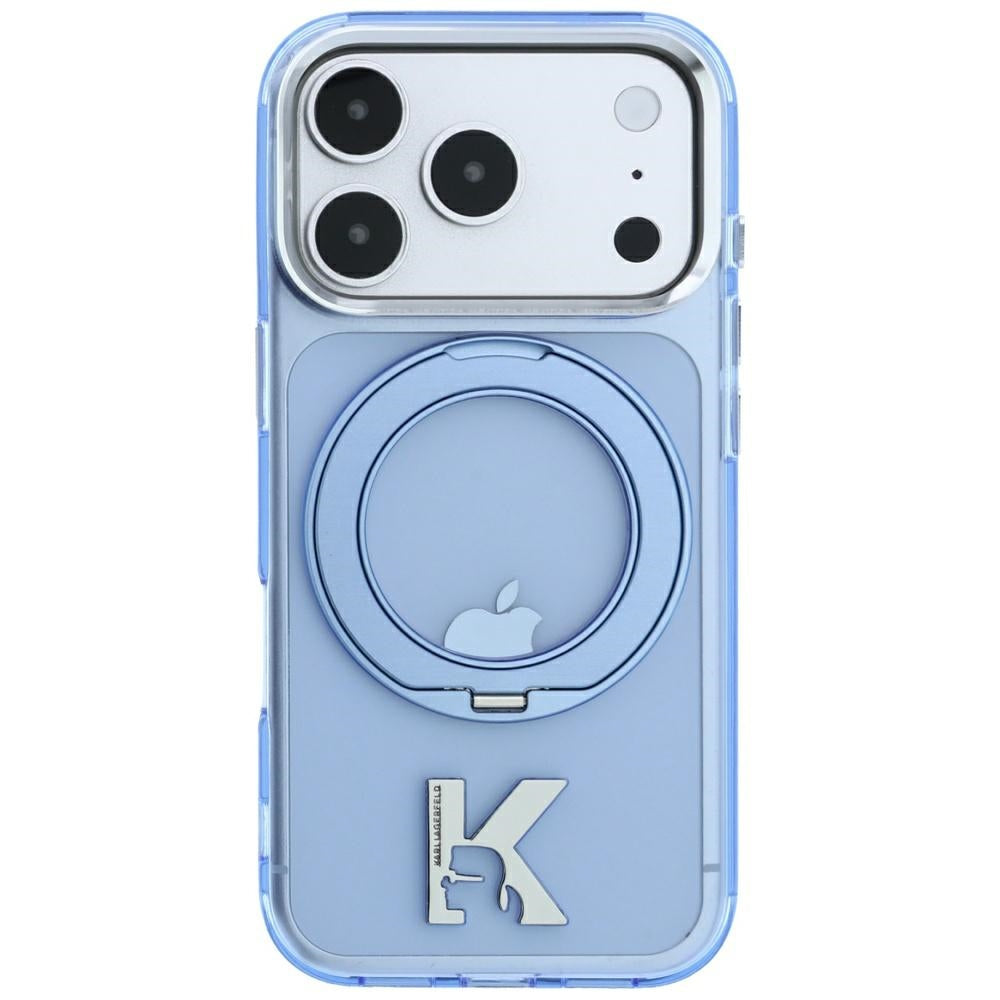 Husa MagSafe pentru Apple iPhone 18 Pro / 17 Pro, Karl Lagerfeld, IML Ring Stand Kameo Metal, Albastra